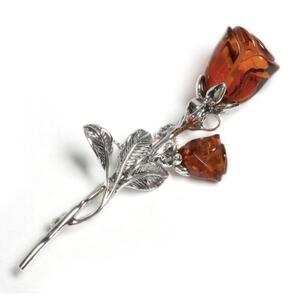 Romantic Rose Brooch In Silver And Cognac Amber Default Title