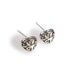 Decorative Heart Stud Earrings In Silver Default Title