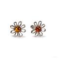 Click to view product details and reviews for Daisy Stud Earrings In Silver And Amber Cognac.