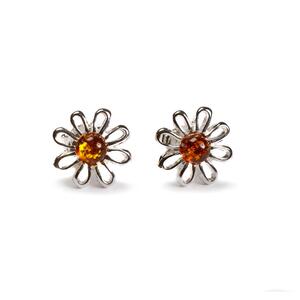 Daisy Stud Earrings In Silver And Amber Cognac