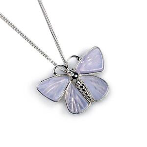 Common Blue Butterfly Necklace In Silver And Blue Lace Agate 22 56cm