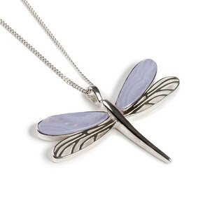 Dragonfly Necklace In Silver And Blue Lace Agate 16 42cm