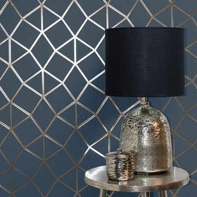 Platinum Geo Trellis Texture Wallpaper Blue / Gold Fine Decor FD42560