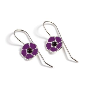 Hand Painted Purple Poppy Drop Earrings In Silver And Amber Default Title