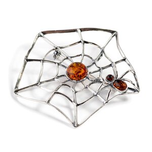 Spider On Web Brooch In Silver And Amber Default Title