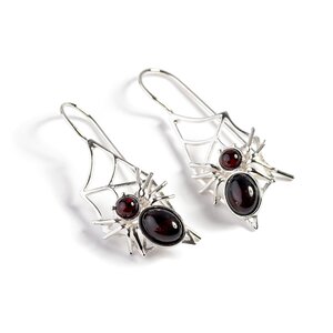 Spider On Web Hook Earrings In Silver And Cherry Amber Default Title