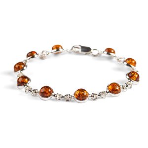 Circle Link Bracelet In Silver And Cognac Amber Cognac