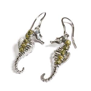 Seahorse Drop Earrings In Silver And Green Amber Default Title