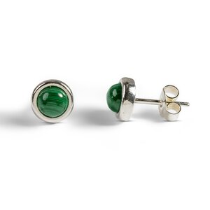 Small Round Stud Earrings In Silver And Malachite Default Title