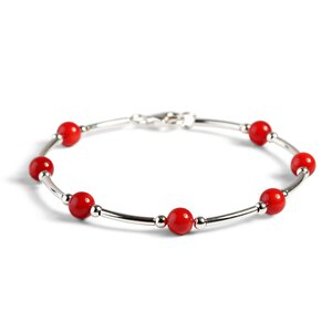 Bead Tube Bangle In Silver And Coral Default Title