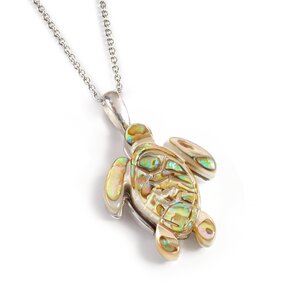 Miniature Sea Turtle Tortoise Necklace In Silver And Natural Abalone 18 45cm