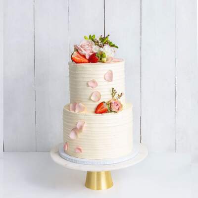 Two Tier Floral Ruffle Wedding Cake - Pink & Petals - Two Tier (8", 6")