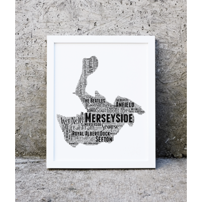 Personalised Merseyside Word Art Map