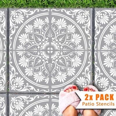 Varanasi Patio Stencil - Square Slabs - 600mm - 1x Large Pattern / 1 pack (1 stencil)