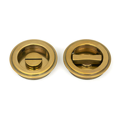 From The Anvil Art Deco Round Pull Privacy Set (60mm OR 75mm Diameter), Aged Brass - 48324 AGED BRASS - 60mm Diameter