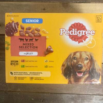 12x Pedigree Senior Dog Food Pouches Mixed in Jelly Pouches (1 Box of 12x100g)