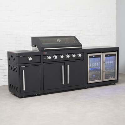 Draco Grills Fusion 6 Burner Black Outdoor Kitchen with Modular Side Burner and Double Fridge, End March 2024