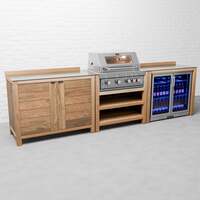 Draco Grills Teak 4 Burner Outdoor Kitchen with Modular Double Cupboard and Double Fridge, Without Side Panels / End of June 2024