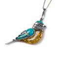 Click to view product details and reviews for Blue Tit Bird Necklace In Silver Turquoise And Amber Yellow 16 42cm.