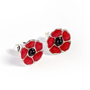 Hand Painted Poppy Flower Stud Earrings In Silver And Amber Default Title