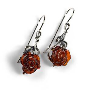 Single Stem Rose Drop Earrings In Silver And Amber Default Title