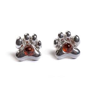 Paw Print Stud Earrings In Silver And Amber Default Title