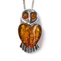 Click to view product details and reviews for Barn Owl Bird Necklace In Silver And Cognac Amber 16 42cm.