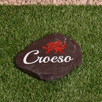 Croeso Sign with Welsh Dragon - Hand Crafted Welsh Slate Stone