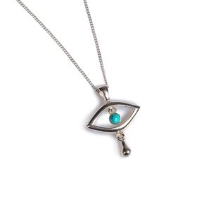 Evil Eye Necklace In Silver And Turquoise 16 42cm