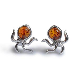 Octopus Stud Earrings In Silver And Amber Default Title