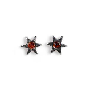 Little Star Stud Earrings In Silver And Cognac Amber Cognac