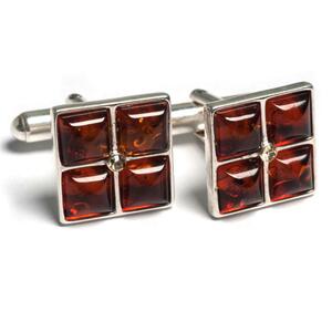 Classic Square Cufflinks In Silver And Amber Default Title