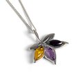 Click to view product details and reviews for Autumn Maple Leaf Necklace In Silver Amethyst And Amber 16 42cm.