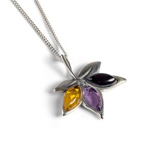 Autumn Maple Leaf Necklace In Silver Amethyst And Amber 16 42cm