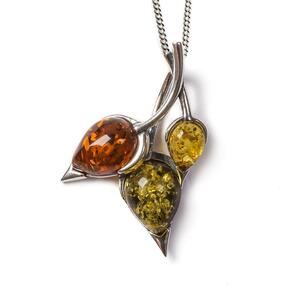 Beech Leaf Necklace In Silver And Amber 16 42cm Beech Leaf Necklace In Silver And Amber 16 42cm