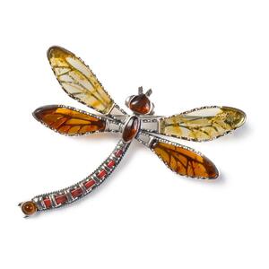 Exotic Dragonfly Brooch In Silver And Amber Default Title