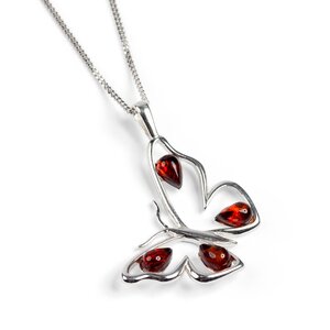 Large Butterfly Necklace In Silver And Amber 18 455cm Cognac