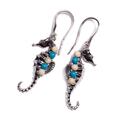 Click to view product details and reviews for Seahorse Drop Earrings In Silver Milky Amber And Turquoise Default Title.