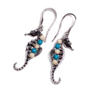 Seahorse Drop Earrings In Silver Milky Amber And Turquoise Default Title