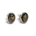 Click to view product details and reviews for Small Oval Stud Earrings In Silver And Amber Cherry.