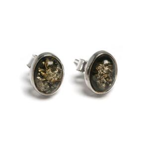Small Oval Stud Earrings In Silver And Amber Cherry