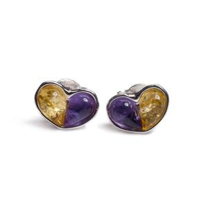 Heart Stud Earrings In Silver Amethyst And Yellow Amber Default Title