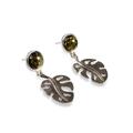 Click to view product details and reviews for Split Leaf Palm Drop Earrings In Silver And Green Amber Default Title.