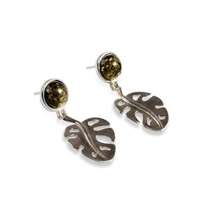 Split Leaf Palm Drop Earrings In Silver And Green Amber Default Title