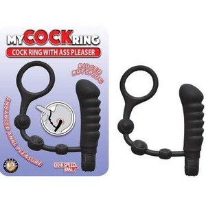 My Cock Ring with Ridged Vibrating Butt Plug Black
