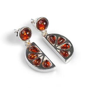 Orange Slice Fruit Drop Earrings In Silver And Cognac Amber Default Title