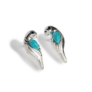 Parrot Stud Earrings In Silver And Turquoise Default Title