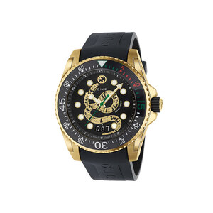 Gucci Dive Black Dial Gold Snake Motif Ya136219