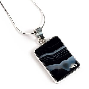 Black Banded Agate Necklace Natural Designer Gemstone 16 42cm