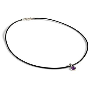Round Amethyst Charm Necklace With Leather Choker Default Title